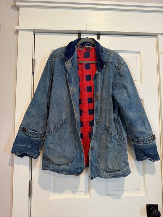 Jackets & Blazers - Vintage Women’s Denim Jacket with Red Plaid Lining 100% Cotton